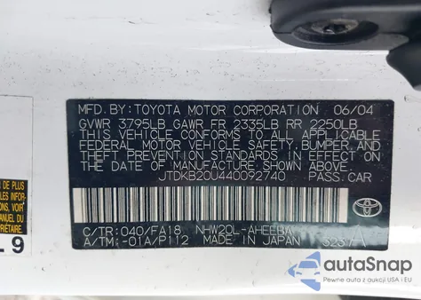 2004 Toyota Prius из США, поврежденный, VIN JTDKB20U440092740